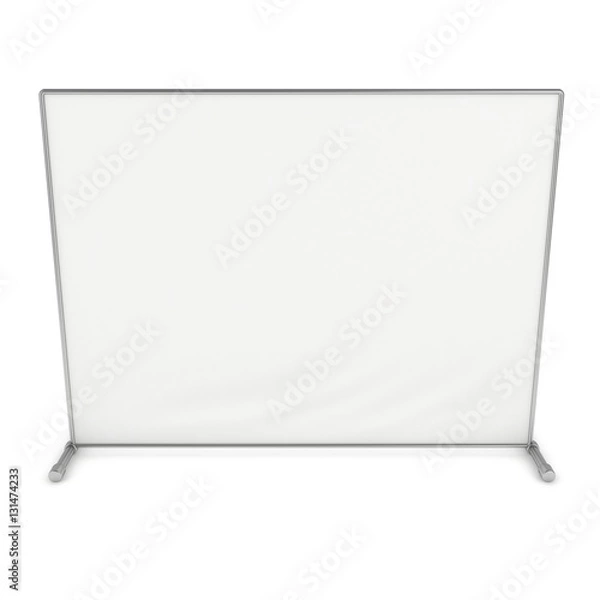 Fototapeta Billet press wall with blank banner. Mobile trade show booth white and blank. 3d render isolated on white background. High Resolution Template for your design.