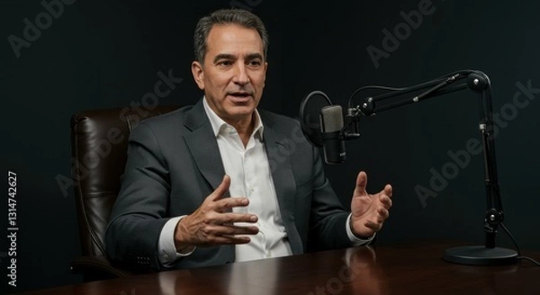 Obraz business man in podcast talking about business