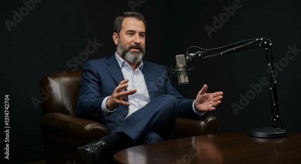 Obraz business man in podcast talking about business