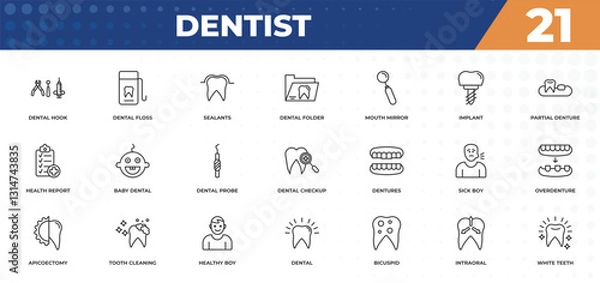 Fototapeta outline icons set - dentist concept. dental hook, dental floss and more.