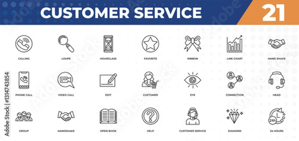 Fototapeta outline icons set - customer service concept. calling, loupe and more.