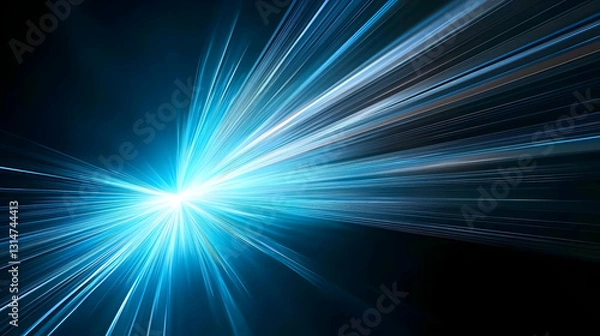 Fototapeta Vivid Blue Light Streaks Burst From Central Point on a Dark Background With Motion Blur Effect for Dynamic Energy