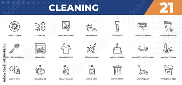Fototapeta outline icons set - cleaning concept. virus cleanin, clean car and more.