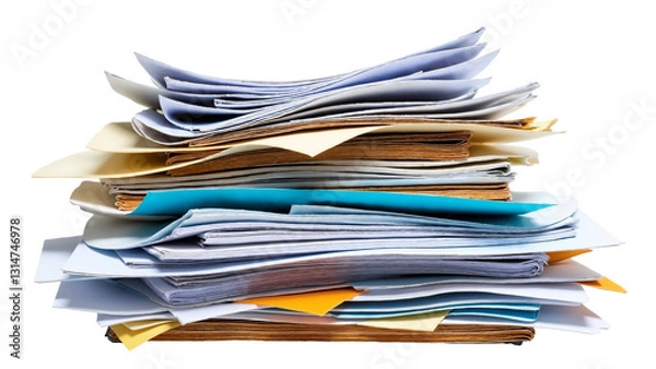 Fototapeta Assorted Stack of Papers and Documents Isolated on Transparent Background for Office and Workspace Use