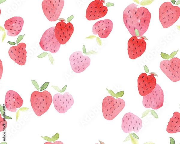 Fototapeta Seamless abstract watercolor hand drawn beautiful strawberry