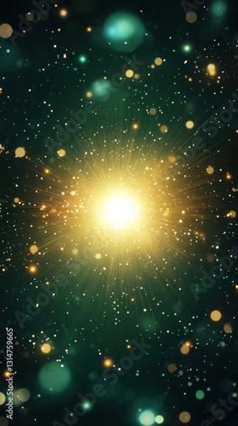 Fototapeta Bright yellow light illuminating the darkness with abstract green elements symbolizing a clean future vision