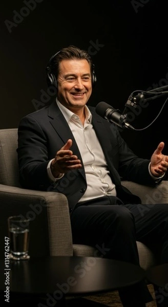 Obraz business man in podcast talking about business