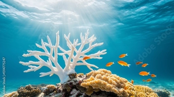 Obraz Vibrant Underwater Scene with Coral and Colorful Tropical Fish