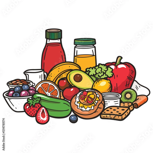 Obraz Hand-Drawn Healthy Food Vector Set - Fruits and Vegetables