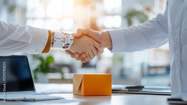 Obraz Handshake Between Two Business Partners in Modern Office Setting