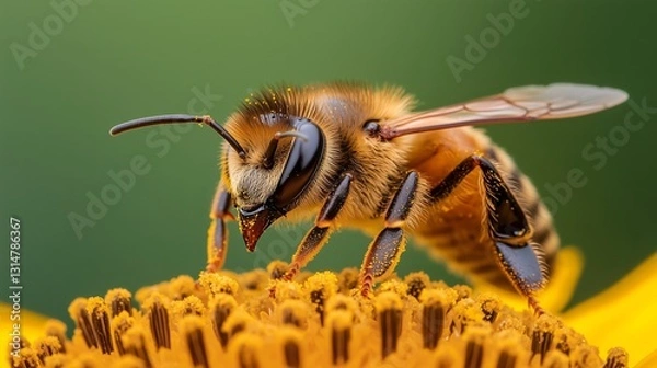 Obraz Close-Up of Honey Bee Pollinating Vibrant Yellow Flower Petals