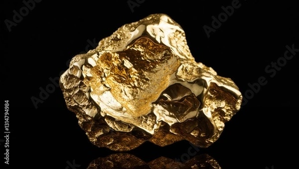 Fototapeta Closeup of pure gold from the mine against a black background featuring a gold nugget.