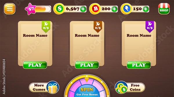 Fototapeta Game interface on the wood background