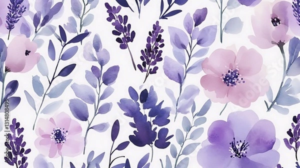 Obraz Watercolor Floral Pattern: Lavender and Pink Blossoms