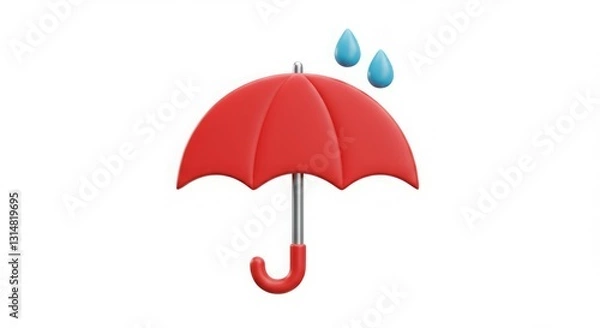 Obraz Red umbrella and raindrops on white background. Stay dry!