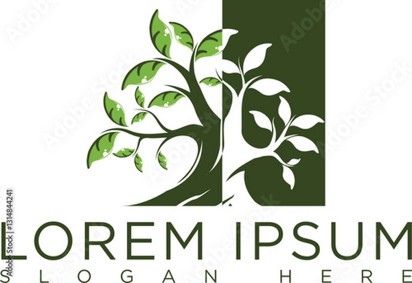 Fototapeta Minimalist dark green tree logo symbolizing growth, sustainability and nature. Modern vector design with clean lines, suitable for eco-friendly businesses, agriculture, conservation organizations.