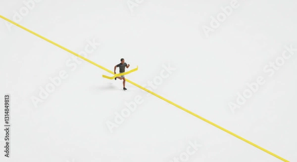 Fototapeta A person running toward a yellow line on a white background