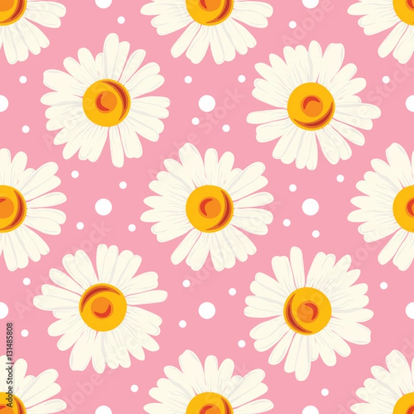 Fototapeta Abstract seamless chamomile pattern on pink background