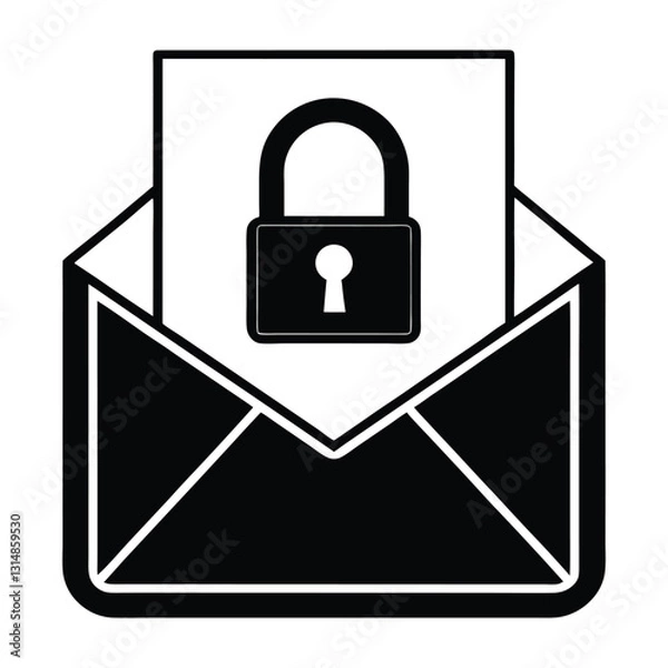 Obraz Encrypted Email Envelope with a Lock Silhouette in Flat Vector