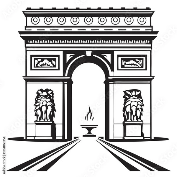 Obraz Arc de Triomphe in black and white illustration