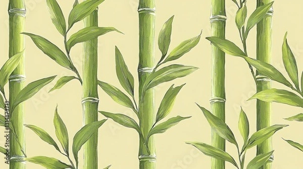 Fototapeta Bamboo plant wallpaper design with stylized pattern on yellow background with asian influence
