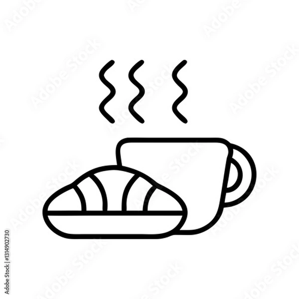 Obraz Coffee and croissant icon in black outline style