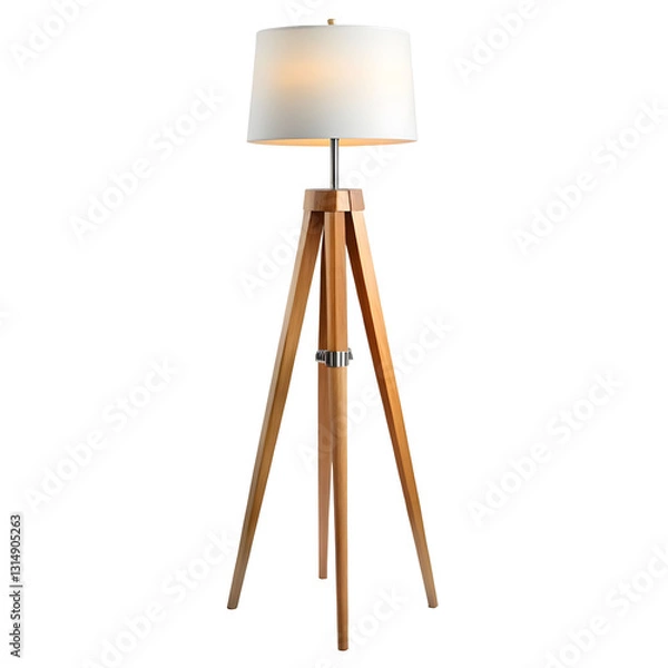 Fototapeta White wooden modern standing lamp isolated on white or transparent background, PNG