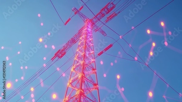 Fototapeta Futuristic Power Transmission Tower