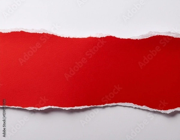 Fototapeta torn red paper border strip on white background paper strip with rough uneven edges