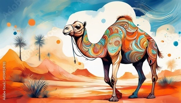 Fototapeta illustration of a camel in desert