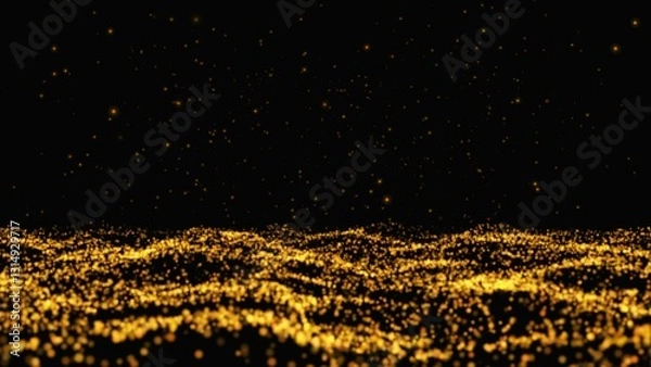 Fototapeta Beautiful Luxury golden magical stardust and sparkling particles space floor, flying though tunnel, for Oscar award ceremony event, Digital Art, Modern background, motion design.