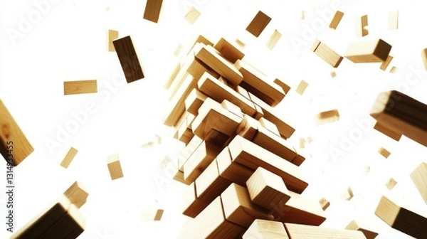 Fototapeta Jenga showdown living room game capture tense atmosphere overhead view tension peaks