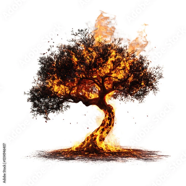 Fototapeta A Burning Bush Tree with Fire Isolated on Transparent Background