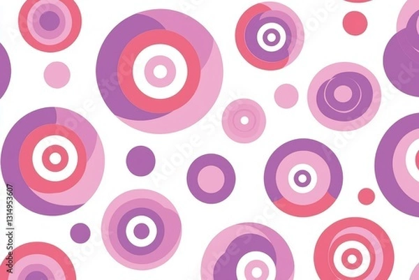 Fototapeta A vibrant pattern of colorful circles in shades of pink and purple on a white background, creating a playful and energetic design.