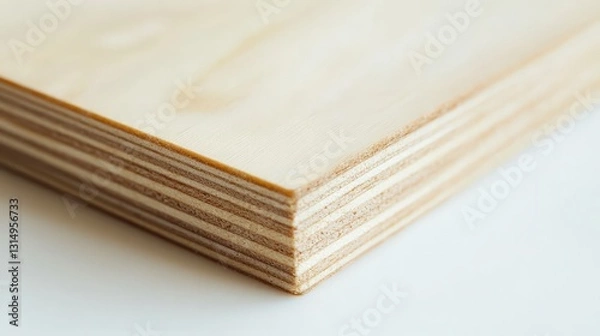 Fototapeta Close-Up of Plywood Corner Showing Layered Construction for Material Study and Analysis of Wood Grain Patterns in Architectural Applications