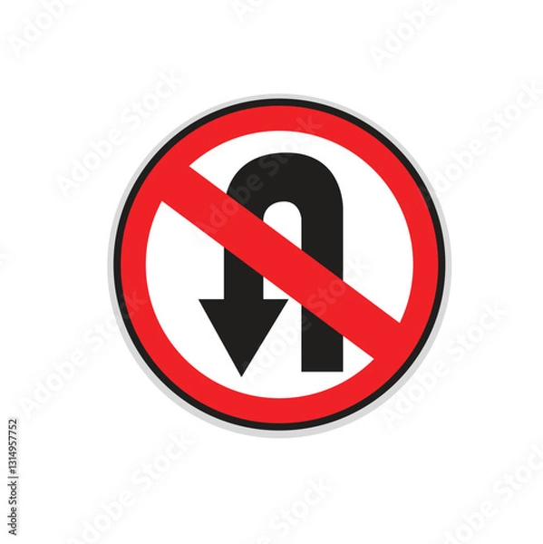 Obraz No U-turn sign symbol on white background. Vector Ilustration