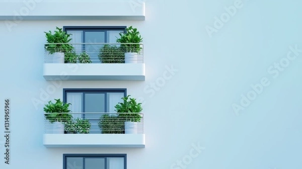 Obraz Minimalist Building with Greenery on Balconies Against Light Wall
