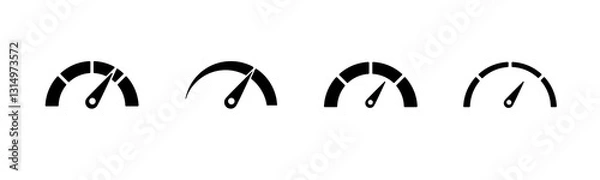 Fototapeta Four black speedometers feature needles pointing in different directions, showing speed variation.