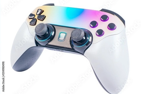 Fototapeta Colorful Gaming Controller with Gradient Design on White Background - A Vibrant and Eye-Catching Accessory for Gamers, Perfect for Showcasing in Gaming Shops or Online Retail Platforms.