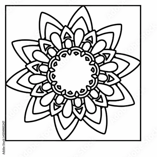 Fototapeta Easy and Simple mandala with triangles,abstract floral elements, meditative flower motif and Vintage monochrome element for coloring pages and design.