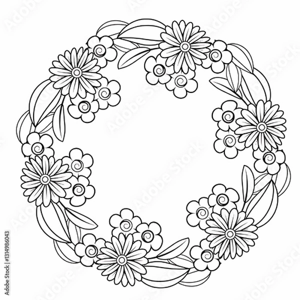 Fototapeta Easy and Simple mandala with triangles,abstract floral elements, meditative flower motif and Vintage monochrome element for coloring pages and design.