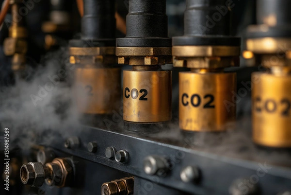 Fototapeta Equipment displaying CO2 release mechanism in an industrial setting during daytime