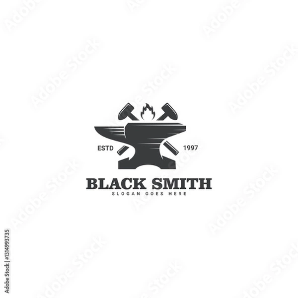 Fototapeta Blacksmith vintage retro logo design iron anvil casting