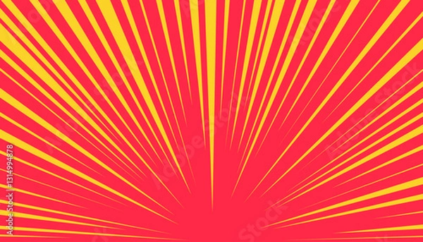Fototapeta Pop art radial burst with vintage comic style. Bold stripes and halftone textures create classic superhero explosion effect. Great for posters, banners and retro designs.