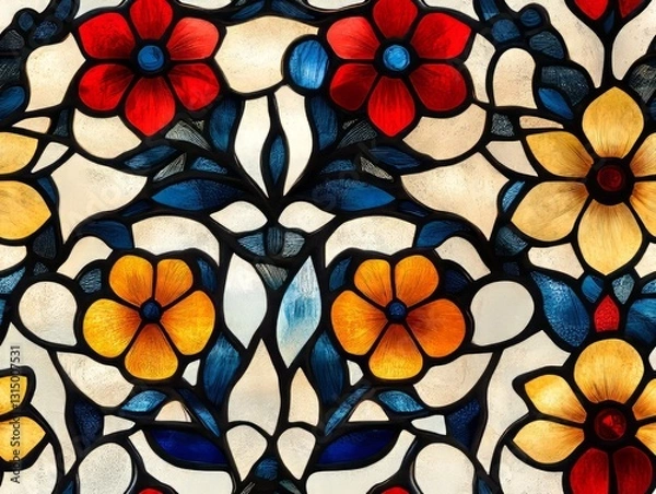 Obraz Seamless Pattern - Floral Stained Glass