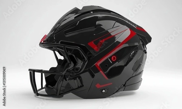 Obraz Black and red football helmet on white background, ideal for sports articles