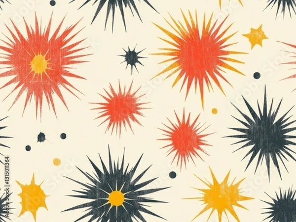Fototapeta Seamless Pattern - Colorful starburst pattern on a textured background, abstract illustration.