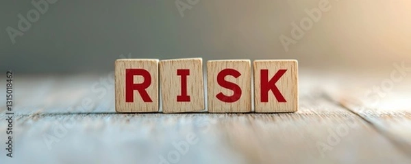 Fototapeta The image features wooden blocks spelling the word "RISK," symbolizing concepts related to uncertainty and decision-making.