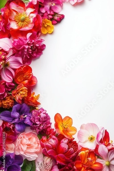 Fototapeta Beautiful background template made of Spring flowers.