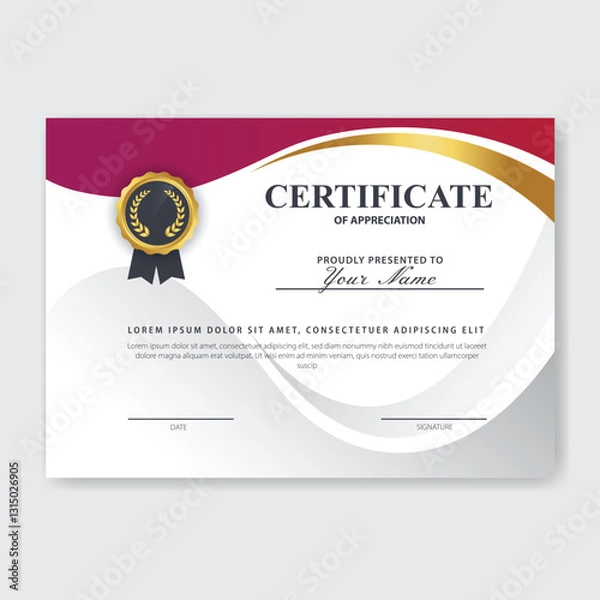 Obraz Red Gold Wave Certificate Design Template
